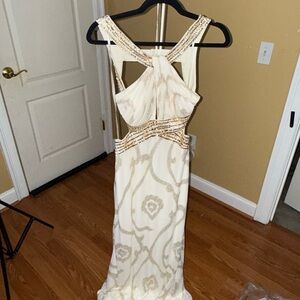 Elegant Cream and Gold Evening Gown